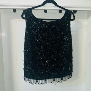 Black Embroidered Sleeveless Flapper Style Vest Top